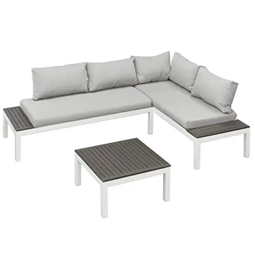Produktbild: Gartenfreude Lounge Ambience, flexibel einsetzbar, Wasserabweisende Kissen, Gestell: weiß/Kissen: hellgrau/WPC: dunkelgrau