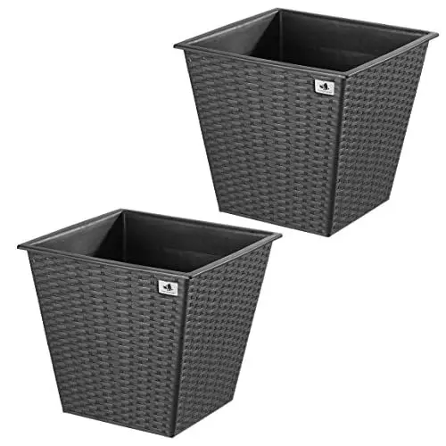 Produktbild: Gartenfreude Pflanzkübel Polyrattan 2er Set 41,5 x 41,5 x 38 cm, anthrazit