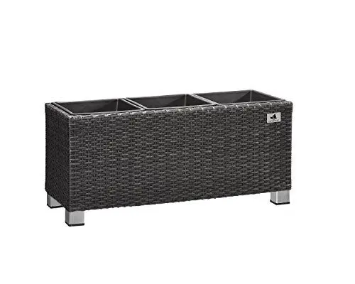Produktbild: Gartenfreude Pflanzkübel, Raumteiler, Polyrattan für Innen und Außen, Kunststoffeinsatz mit Aluminiumfüßen, anthrazit, 78x27x34 cm, 4000-1072-001
