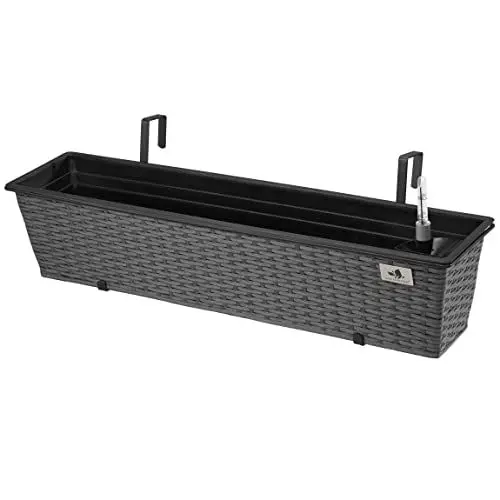Produktbild: Gartenfreude Polyrattan Balkonkasten inkl. Aufhängung, 80 x 19 x 18,5 cm, mit Bewässerungssystem, anthrazit, 4000-2009-001