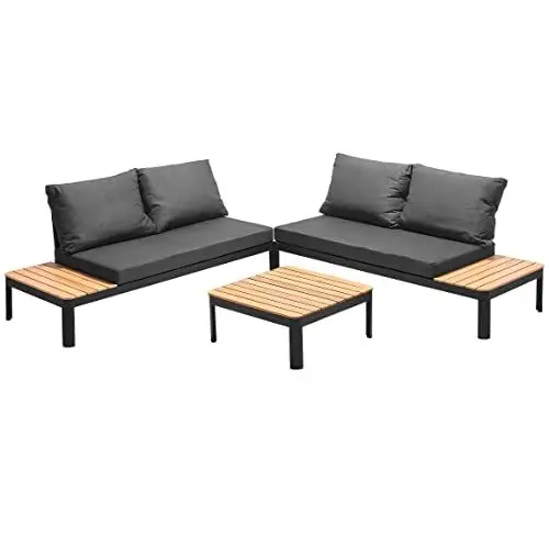 Produktbild: Aluminium Lounge St. Lucia Sitz rechts, Links & Tisch schwarz Gartenlounge Set Gartenmöbel