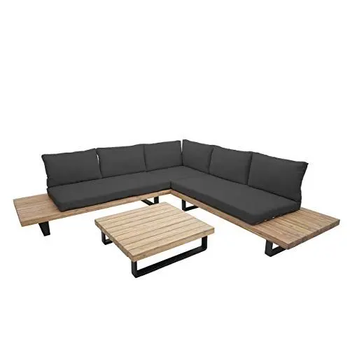 Produktbild: Mendler Garten-Garnitur HWC-H54, Garnitur Sitzgruppe Lounge-Set, Spun Poly Akazie Holz FSC® Alu - Hellbraun, Polster dunkelgrau