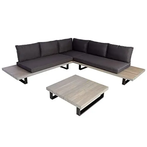 Produktbild: Mendler Garten-Garnitur HWC-H54, Garnitur Sitzgruppe Lounge-Set, Spun Poly Akazie Holz FSC® Alu - grau, Polster dunkelgrau
