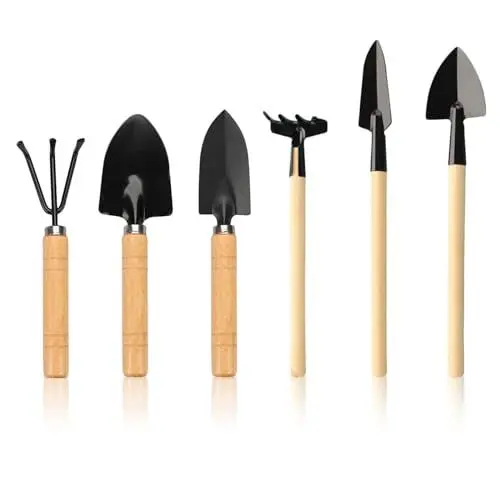 Produktbild: Gartengeräte Set, Gartenwerkzeug Set 6 Teilig Gartenschaufel Klein Holzgriff Handheld Mini Garten Werkzeuge Gartenkralle Garten Handwerkzeuge für Bonsai Werkzeug Pflanze Topfblumen