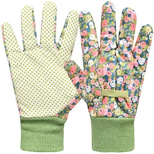 Produktbild: Gartenhandschuhe für Damen, 2 Paar, Damen-Gartenhandschuhe, bequem, atmungsaktiv, rutschfest, flexibel, Gartenarbeitshandschuhe mit weichen PVC-Punkten (S/M, Grün)