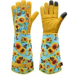 Produktbild: DLY Gartenhandschuhe-Damen und Herren, Gartenhandschuhe Dornenfest-Rosenhandschuhe, Lange-Dornenfeste-Leder-Garten-Handschuhe, Arbeitshandschuhe mit Unterarmschutz