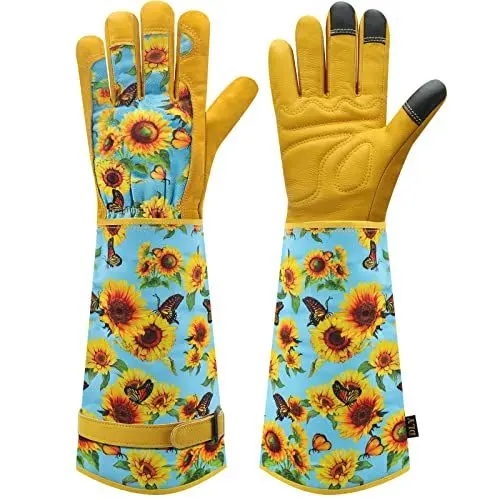 Produktbild: DLY Gartenhandschuhe-Damen und Herren, Gartenhandschuhe Dornenfest-Rosenhandschuhe, Lange-Dornenfeste-Leder-Garten-Handschuhe, Arbeitshandschuhe mit Unterarmschutz