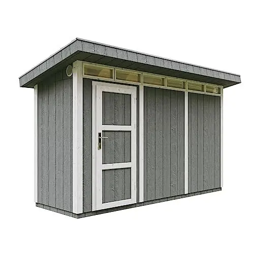 Produktbild: Gartenhaus Premium Qualität 4,3m² - L161xW411cm- All-Inclusive-Set mit Boden, Bitumen-Dachziegeln, Farbset- Hochwertiger Geräteschuppen aus Holzwerkstoffplatten LP Smartside - M902 Cavern Steel