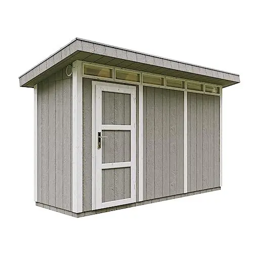 Produktbild: Gartenhaus Premium Qualität 4,3m² - L161xW411cm- All-Inclusive-Set mit Boden, Bitumen-Dachziegeln, Farbset- Hochwertiger Geräteschuppen aus Holzwerkstoffplatten LP Smartside - M902 Tundra Grey