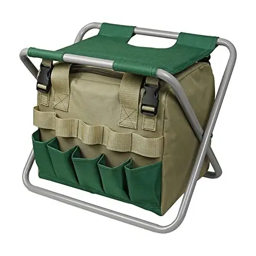 Produktbild: Gartenhocker, Klappbarer Gartenhocker mit Abnehmbarer Aufbewahrungstasche, Gartengeräte-Set, Organizer für Angeln, Outdoor-Sport, Wandern, Camping, Garten (Grey)