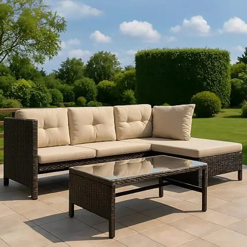 Produktbild: Gartenmöbel Set Lounge Möbel Outdoor Gartenlounge Outdoor Gartenmöbel Gartenlounge Set | Mit Couchtisch & gemütlichen Polstern | Für Terrasse, Balkon oder Garten | 180x120x72 cm (BxTxH) | Dunkelgrau