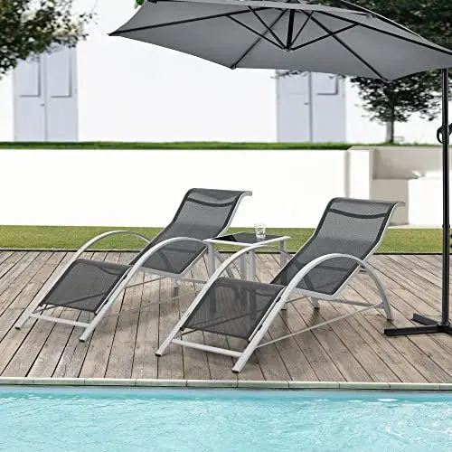 Produktbild: (en.casa) Gartenmöbelset Binetto 3-teilig Gartengarnitur aus Tisch und Sonnenliegen Lounge-Set für Balkon, Terrasse, Pool und Garten Gartenset Outdoor-Möbel Grau - Schwarz