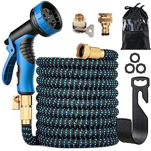 Produktbild: Gartenschlauch, Expandable Gartenschlauch Upgraded 4-Layer Latex 3 Times Expanding Flexible Wasserschlauch mit 10 Funktion Spray Nozzle (50FT)