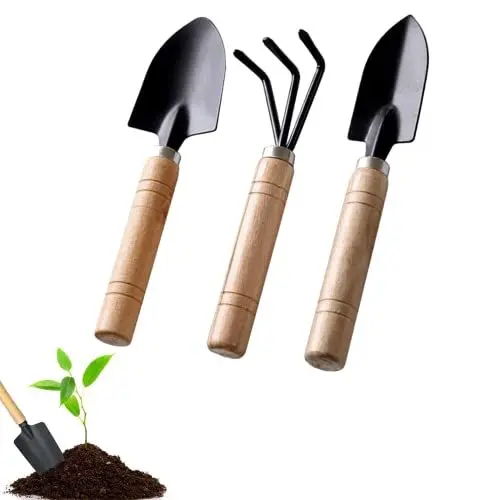 Produktbild: Gartenwerkzeug Set, 3-teiliges Gartengeräte Set Gartenschaufel Klein, Holzgriff Handheld Garten Schaufeln, Gartenarbeit Kleine Schaufel Ggartenset für Bonsai Werkzeug Pflanze Topfblumen