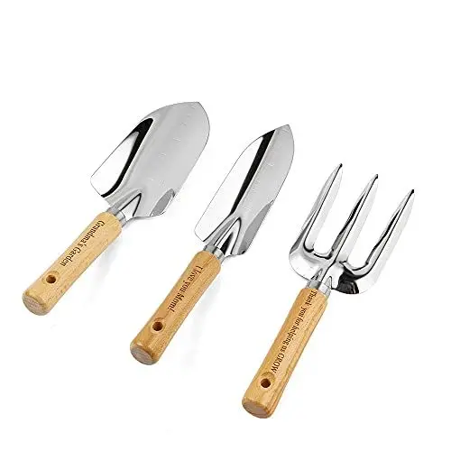 Produktbild: Lovejewellery Gartenwerkzeug Set Mini Personalisierte mit Namen Gravur, 3 Stücke Gartengeräte Set aus Edelstahl, Mehrweg Garten Geschenk-Set für Frauen Frau Mama