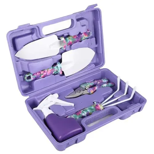Produktbild: Gartengeräte-Set, 5 Stück Premium-Eisen und Kunststoff-Gartengeräte mit Aufbewahrungsbox, Ergonomisches Design einfach zu halten und zu verwenden Handwerkzeug-Kit