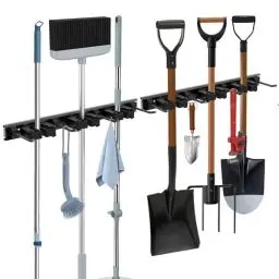 Produktbild: GARTOL 2 Stück Besenhalterung Wand, Wandhalterung, Gartengerätehalter Gartengeräte, Wandaufhänger für Haushaltswaren, Wandaufhänger für Hausgarten-Wäsche (3 Schlitze mit 4 Haken)