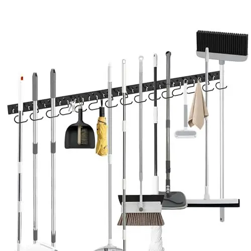 Produktbild: GARTOL Gartengerätehalter,3x40cm Besenhalterung Wand mit Anti-Rutsch-Gummi,Gerätehalter Besenhalter für Garten, Garage, Geräteschuppen, Keller（15 Gerätehaken+15 kleine Haken）