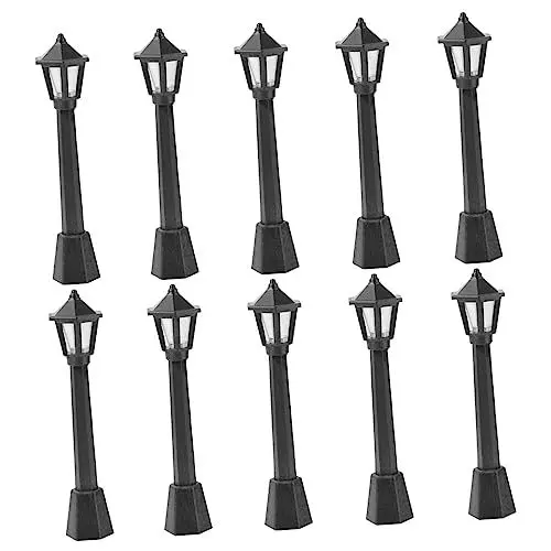 Produktbild: GARVALON 10pcs Harz Miniatur Straße Lampe Beiträge Dekoration Mikroskopische Modell Lichter Schwarz Für Eisenbahnen