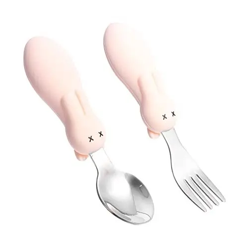 Produktbild: GARVALON Löffel Für Babynahrung Aus Edelstahl Und Silikon Kaninchen-design Kurzer Griff Für Kleinkinder Sterilisierbar