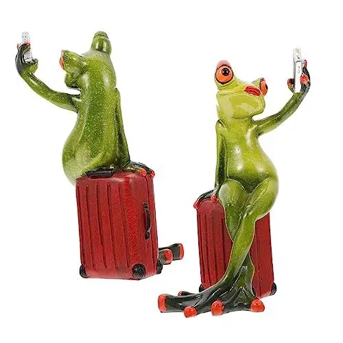 Produktbild: GARVALON 1stk Frosch-Modell Grüne Froschfigur Kreativer Schmuck Mikrolandschaftsfrosch Selfie-Frosch-skulptur Decoraciones para Sala De Casa Auto Spielzeug Figuren Für Kinder Harz Green