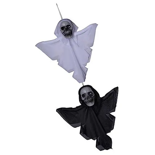 Produktbild: GARVALON Hängende Halloween-Skelett-Dekoration 2er-Set Geister-Ornament Schädel-deko Für Party Feste Outdoor Indoor