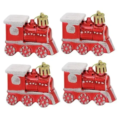 Produktbild: GARVALON 4er Satz Mini Weihnachtszug Anhänger Hängende Deko Festschmuck Weihnachtsbaumdeko Innendekoration Weihnachtsornament