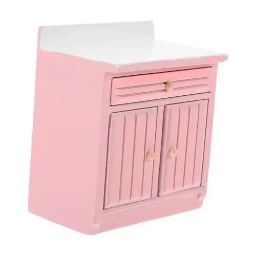 Produktbild: GARVALON Puppenhaus Kochtisch Wohndekoration Zubehör Schrankmodell Miniaturmöbel Modell Mini Miniatur Küchenmöbel Miniaturtisch Spielhaus Mini Tisch Rosafarbenes Holz