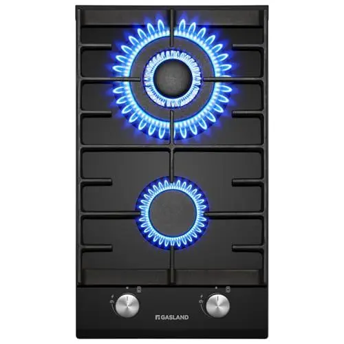 Produktbild: GASLAND GH2302BG1FC Glas Gaskochfeld 2 Flammig, Butan Gas Kochfeld mit Wok Brenner, Gas Einbau Gaskochfeld, 30 cm Schwarz Glasherd, Gas Kocher 5200 Watt, LPG/Erdgas