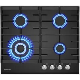 Produktbild: GASLAND GH604BF Glas Gaskochfeld, Gas Kochfeld mit Wok Brenner 4 Flammig, Gas Einbau Gaskochfeld, 60 cm Schwarz Glasherd, Butan Gas Kocher 8000 Watt, LPG/Erdgas