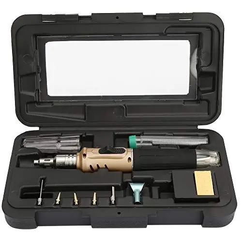 Produktbild: Gas-Lötkolben-Set, 10 Stück HS – 1115 K, kabelloser Butan-Lötkolben, Multifunktions-Schweißbrenner, Gas-Lötkolben, Butan-Lötkolben (Golden handle)