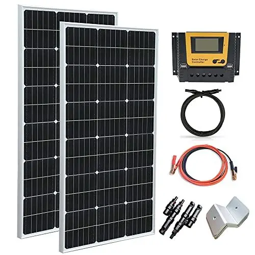 Produktbild: Gasolarxy 200w Solarpanel Kit 12v 24v 2 Stück 100 watt Solarmodule Photovoltaik Solarzelle 20A Solarladeregler für 12V Batterien, Wohnmobil, Garten, Camper, Boot (watts, 200)