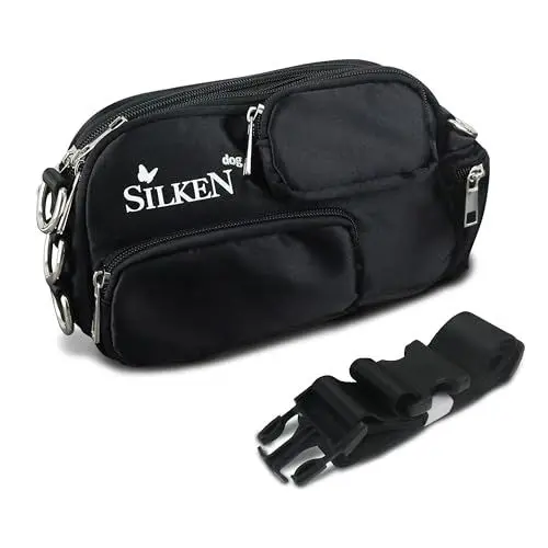 Produktbild: Gassi Tasche Hund mit vielen Fächern I Hundetraining I Leckerlitasche I Hundetasche I Trainingstasche I tragbar als Gürteltasche, Bauchtasche oder Cross Body I (Schwarz) Austauschbare Riemen