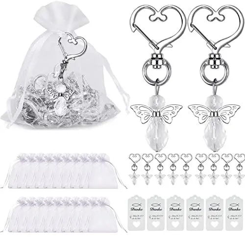 Produktbild: Gastgeschenk Taufe, 30 Stück Schutzengel Anhänger, Schutzengel Schlüsselanhänger + Kraftpapier + Organza Beutel für Weihnachten Hochzeit Gastgeschenke Kommunion Dankeschön Geschenke Jugendweihe Deko