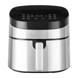 Produktbild: GASTROBACK #42583 Design Heißluftfritteuse Air Pro XXL, Air Fryer mit 6,5 Liter Füllvolumen, 8 voreingestellte Programme, Touch-Bedienfeld, Silber-schwarz