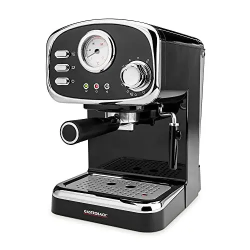Produktbild: GASTROBACK 42615 Design Espressomaschine Basic, 1100 Watt, Schwenkbare Milchschaumdüse, professionelle Espressopumpe, Kunststoff, 1.25 liters, Schwarz, Silber