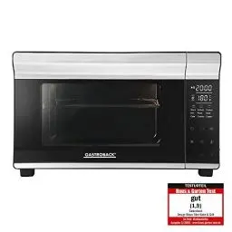 Produktbild: GASTROBACK Design Mini-Backofen Bake & Grill - Minibackofen mit Umluft, 26 L, 5 Funktionen bei 30°C - 230°C, Cool Touch Gehäuse - 30 cm Ø Pizzastein, Backblech, Grillrost und Grillspieß