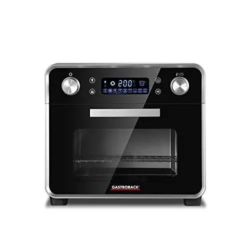 Produktbild: GASTROBACK #42815 Design Ofen Air Fry & Pizza, 1680 Watt, 5 IN 1: Pizzaofen, Heißluftfritteuse, Mini-Backofen, Grill-Drehspieß und Dörrgerät, 22 Liter Kapazität, 3 Einschubebenen