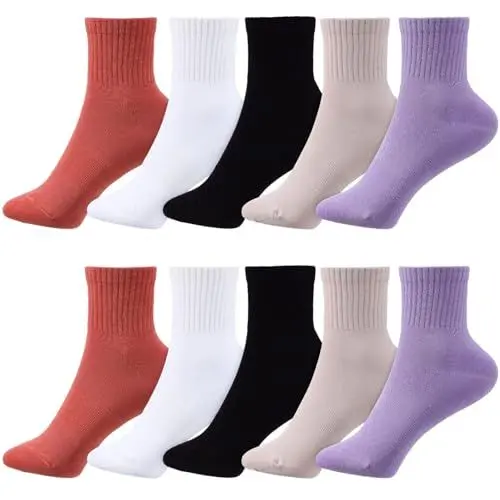 Produktbild: Socken 10 Paar Hohe Knöchelsocken Aus Baumwolle Rot-weiß Gestreift Bequem Feuchtigkeitsableitend Gepolstert Zum Laufen