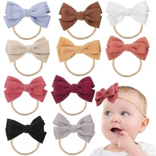 Produktbild: Gatuida 10 Stück Baby Stirnbänder Dehnbare Nylon-Baby-Mädchen-Schleifen Für Neugeborene Säuglinge Kleinkinder Haar-Accessoires Foto-Requisiten