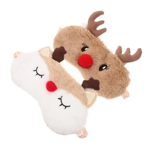 Produktbild: Gatuida 2 Stk Elch Augenbinde weihnachtliche Augenabdeckung schöne schlafen augenbinde lidschatten entzückende Plüsch-Augenbinde Cartoon-Schlafmaske Augen bedecken Gesichtsmaske Brille