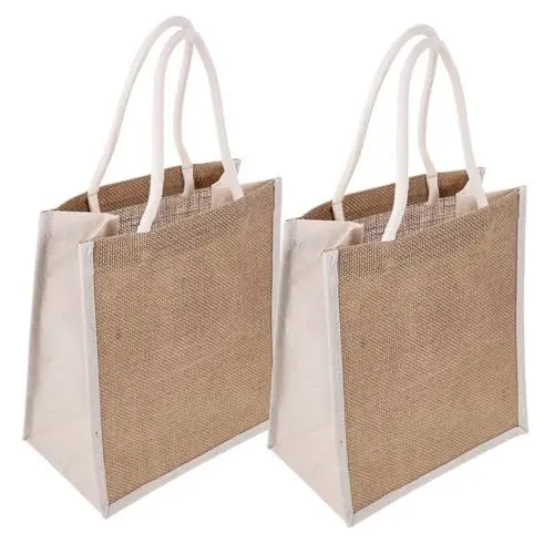 Produktbild: Gatuida 2stücke Burlap Tragetaschen Wiederverwendbare Einkaufstaschen Mit Für Strand Und Jutetaschen Für Hochzeiten Und Feiern