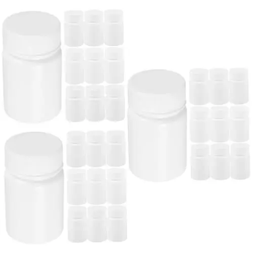Produktbild: Gatuida 3 Sätze Solide Flasche Spender Flaschen Wasseraufbereitungstabletten Medizin Probenversiegelungsflasche Kleine Container Medikamente Tank Plastik Weiß 10 Stück * 3