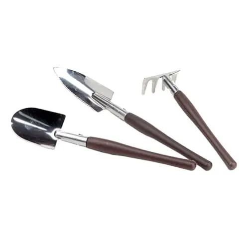 Produktbild: Gatuida 3 Stück Mini Gartengeräte Set Teilig mit Rostfreiem Edelstahl Rutschfestem Kunststoffgriff Robustem Gartenschaufel und Rechen für Topfpflanzen und Indoor Outdoor Gartenarbeit