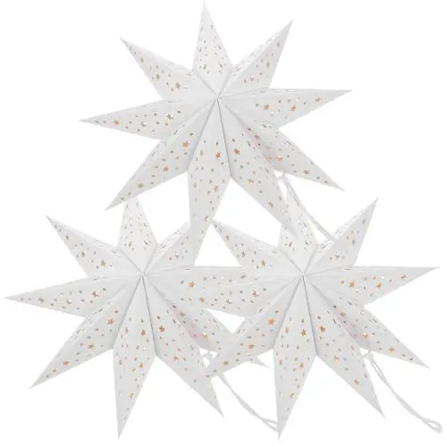 Produktbild: Gatuida Papierstern Beleuchtet zum Aufhängen: 3 Stück Papiersterne Weihnachten Beleuchtet 35cm Advents Leuchtstern Fenster 3D Papierstern mit Beleuchtung Weihnachtsstern Fensterdeko Weihnachten