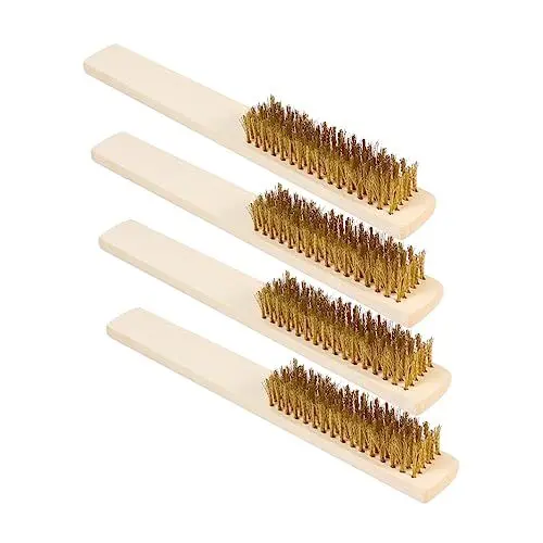 Produktbild: Gatuida 4 Stück Reinigungsbürste aus reinem Kupferdraht Kratzbürste aus Draht Präzise große Feilenbürste Holzgriff Kupferdrahtbürste Handliche Rostentfernungsbürste Dateireinigungstool