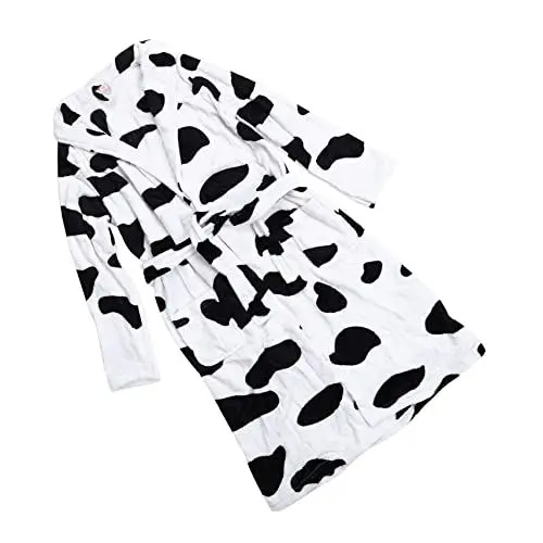 Produktbild: Gatuida Fleece Bademantel Für Frauen Kuscheliger Nachtmantel Mit Niedlichem Kuh-Motiv Sanft Atmungsaktiv Für Herbst Und Winter Komfortable Nachthemden Für Hause