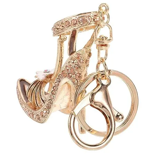 Produktbild: Gatuida Hochhackiger Schuh Schlüsselanhänger mit Strass Dekorativer Schlüsselring Metall für Handtaschen und Rucksäcke Kreative Geschenkidee für Frauen Braun