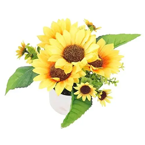Produktbild: Gatuida Mini Sonnenblume Bonsai Künstliche Topfpflanze Realistische Frühlingsdekoration für Wohnzimmer Büro Tisch Kleine Gefälschte Sonnenblume Pflegeleichte Zimmerpflanze Ornament