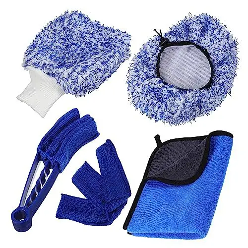 Produktbild: Gatuida 5stücke Autowasch-reinigungsset Mit Handtuch Waschhandschuh Bürstentuchbezug Klimaanlagen-steckdosenbürste Und Ersatztuch Für Innen Und Außenreinigung